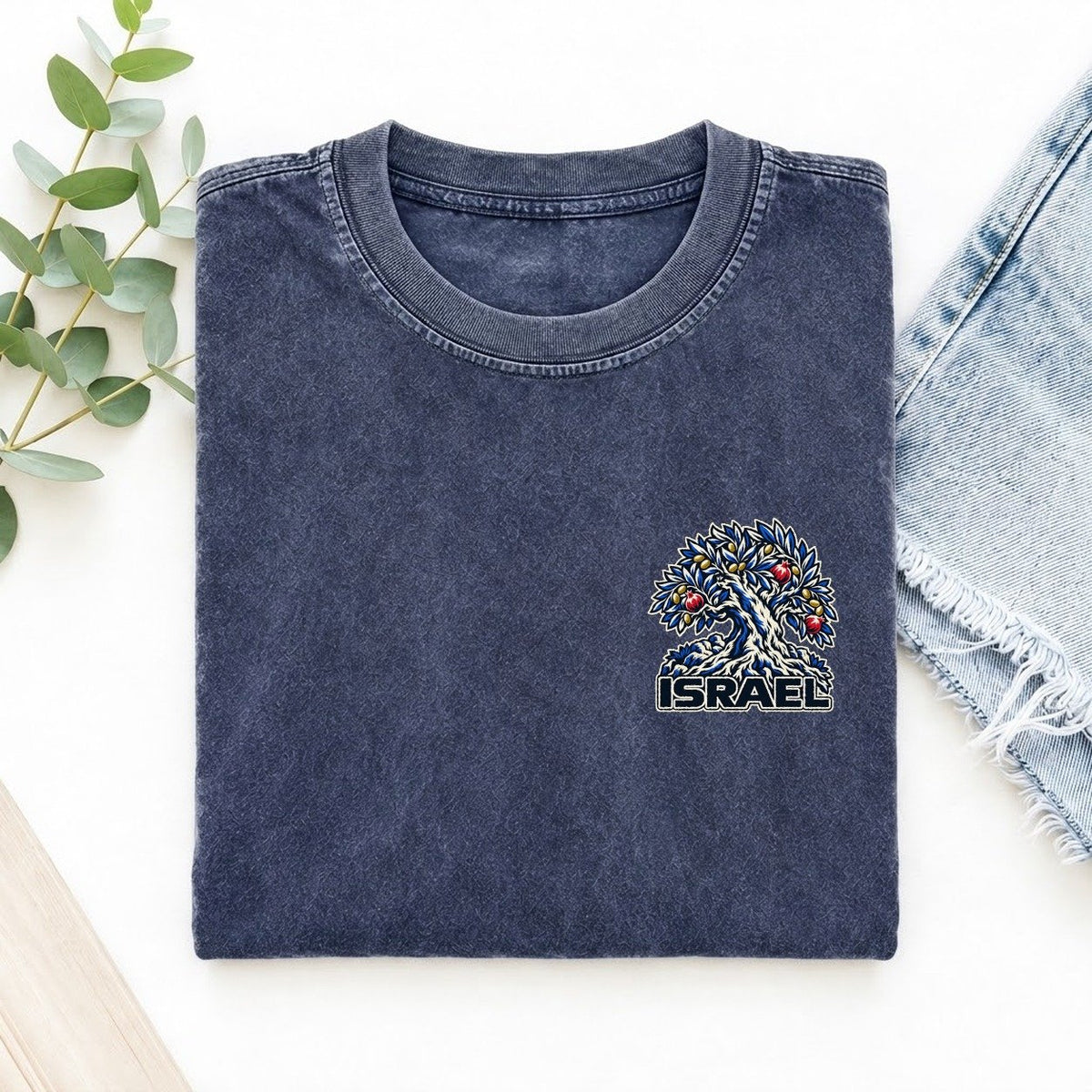 Israel Country Pride Left Chest Vintage T-shirt – Blue