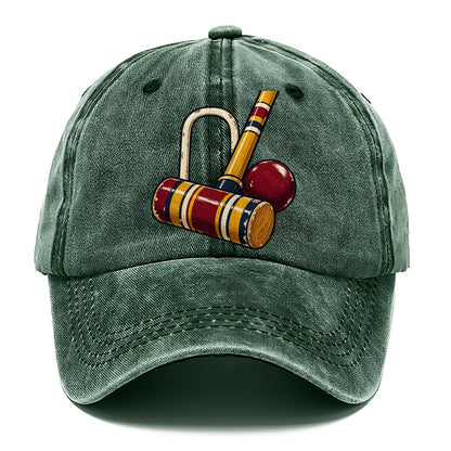 Croquet Mallet Hoop And Burgundy Ball Uk Culture Heritage Classic Cap – Forest Mist