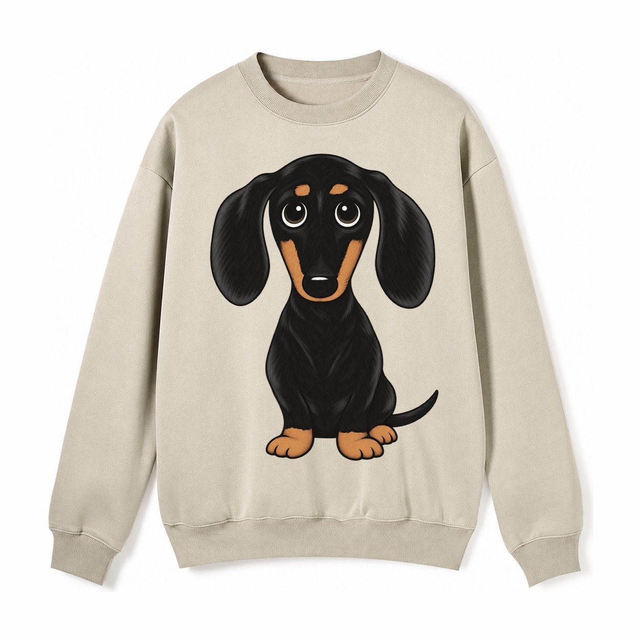 Vintage Style Dachshund Print Fleece Sweatshirt – Light Khaki
