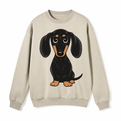 Vintage Style Dachshund Print Fleece Sweatshirt – Light Khaki