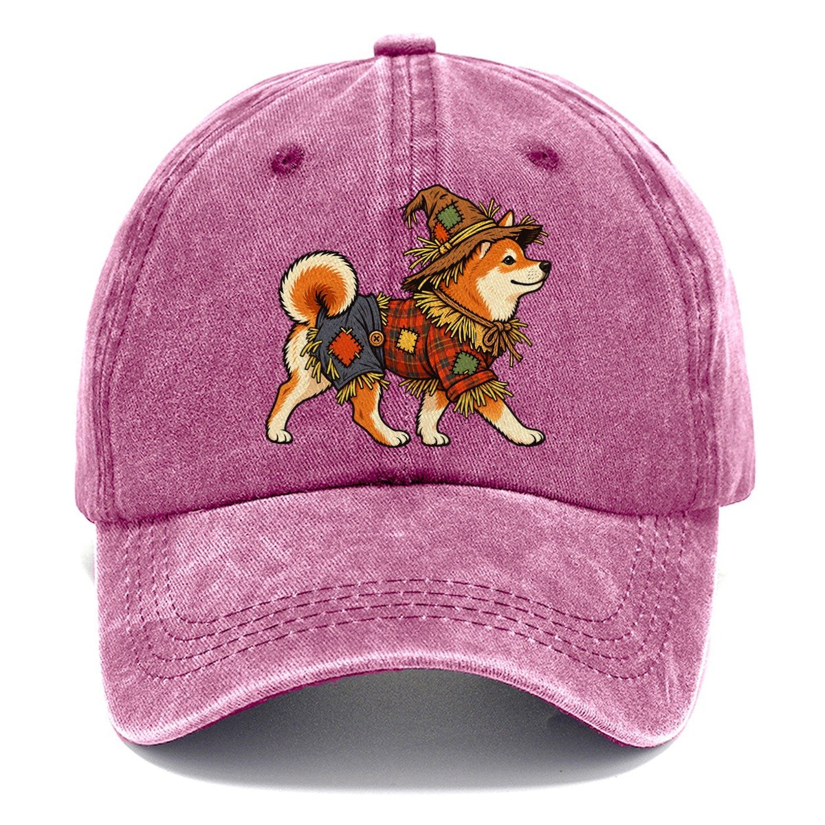 One Shiba Inu In Halloween Costume Scarecrow Costume With Straw Patches And A Plaid Shirt Halloween Dog Parade Classic Cap – Dusty Rose