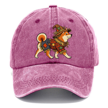 One Shiba Inu In Halloween Costume Scarecrow Costume With Straw Patches And A Plaid Shirt Halloween Dog Parade Classic Cap – Dusty Rose
