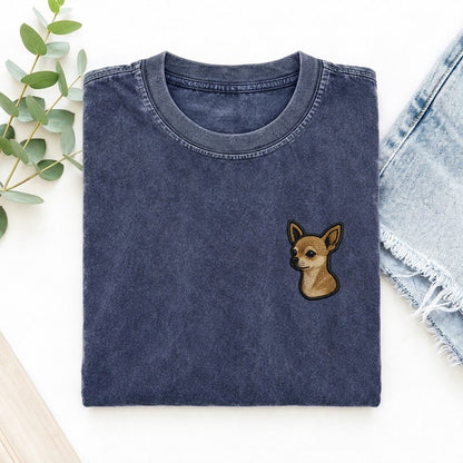Chihuahua Emblem Left Chest Vintage T-shirt – Blue