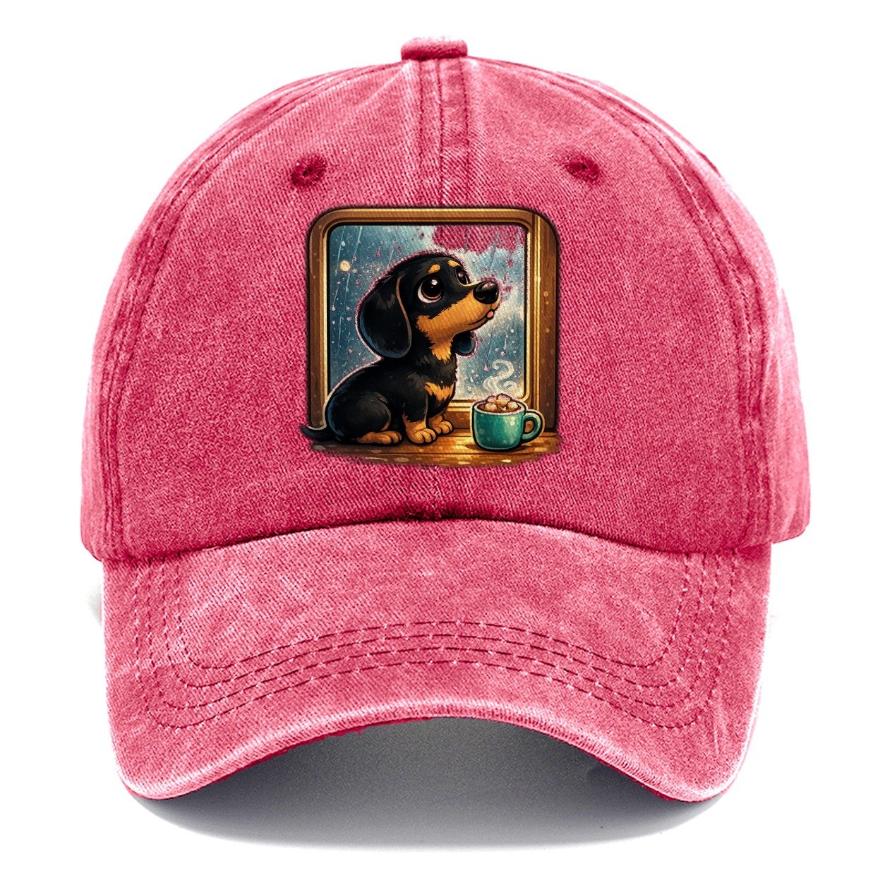 Dachshund Watching Rain Classic Cap – Pomegranate Blush