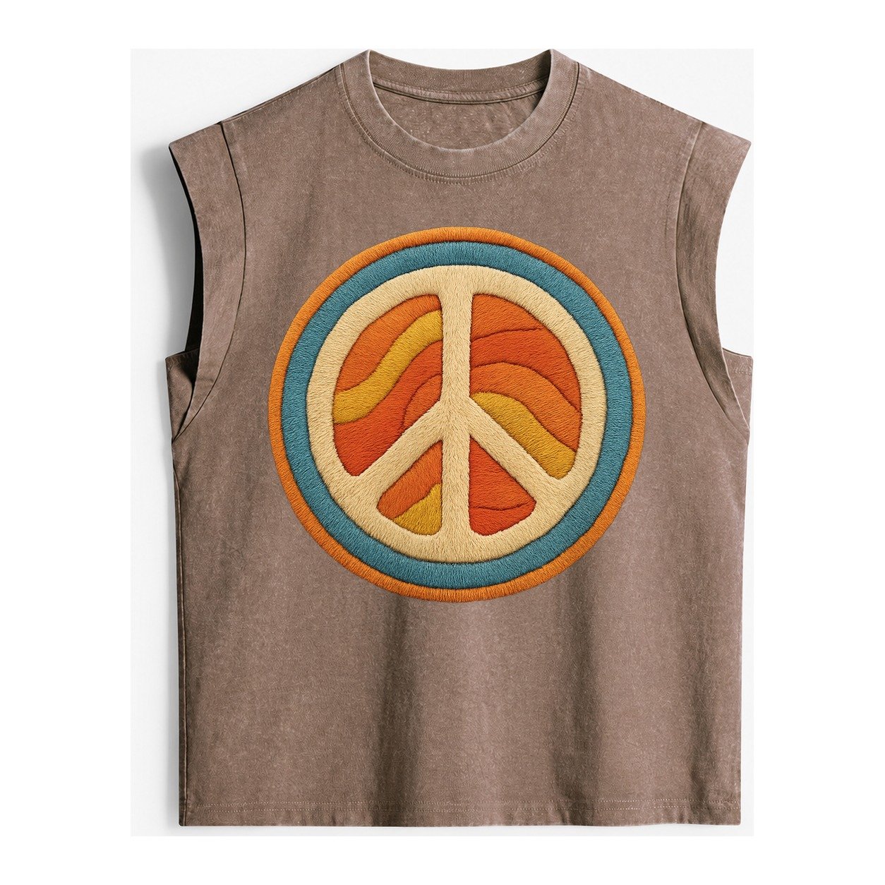 Retro Peace Harmony Vintage Washed Tank – Brown