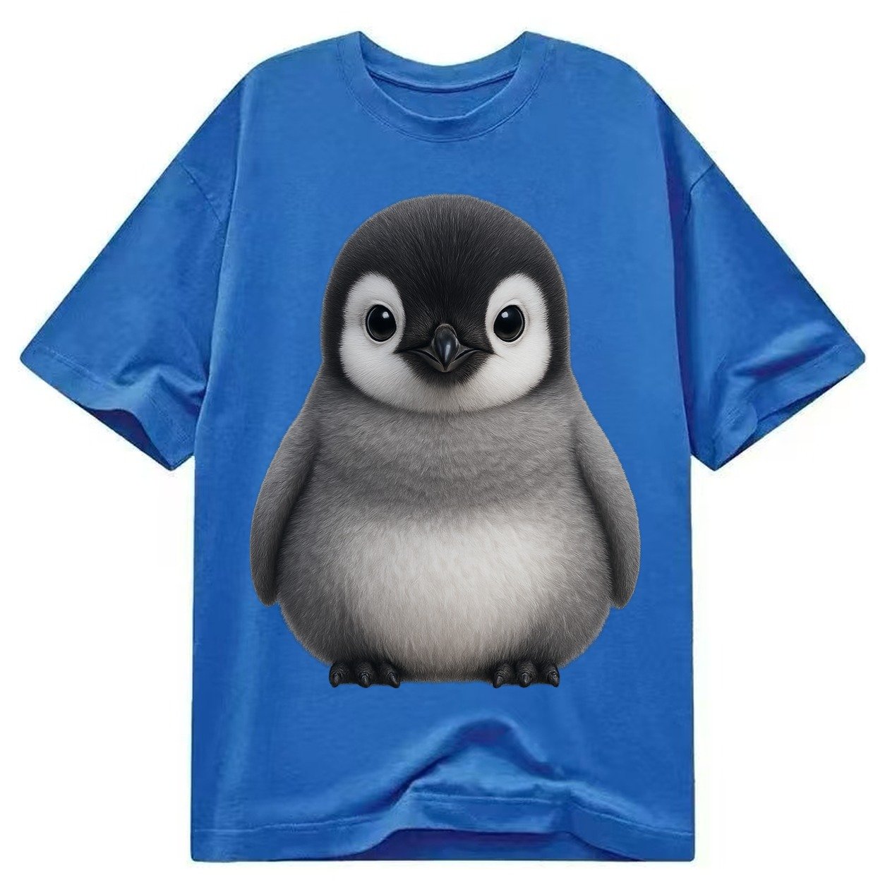 Baby Adelie Penguin Black And White Round Body Curious Eyes Classic T-shirt – Blue