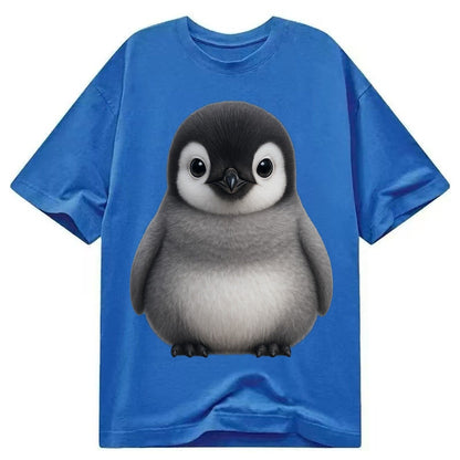 Baby Adelie Penguin Black And White Round Body Curious Eyes Classic T-shirt – Blue