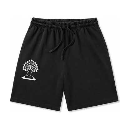 Buddha Silhouette Meditating Negative Space Forms Bodhi Tree Washed Shorts – Black