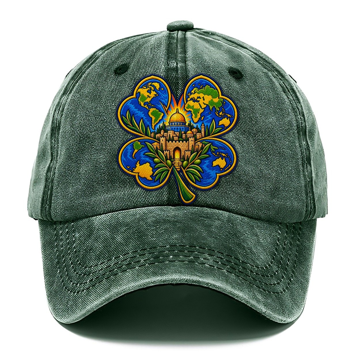 Clover Leaf World Map Jerusalem Classic Cap – Forest Mist