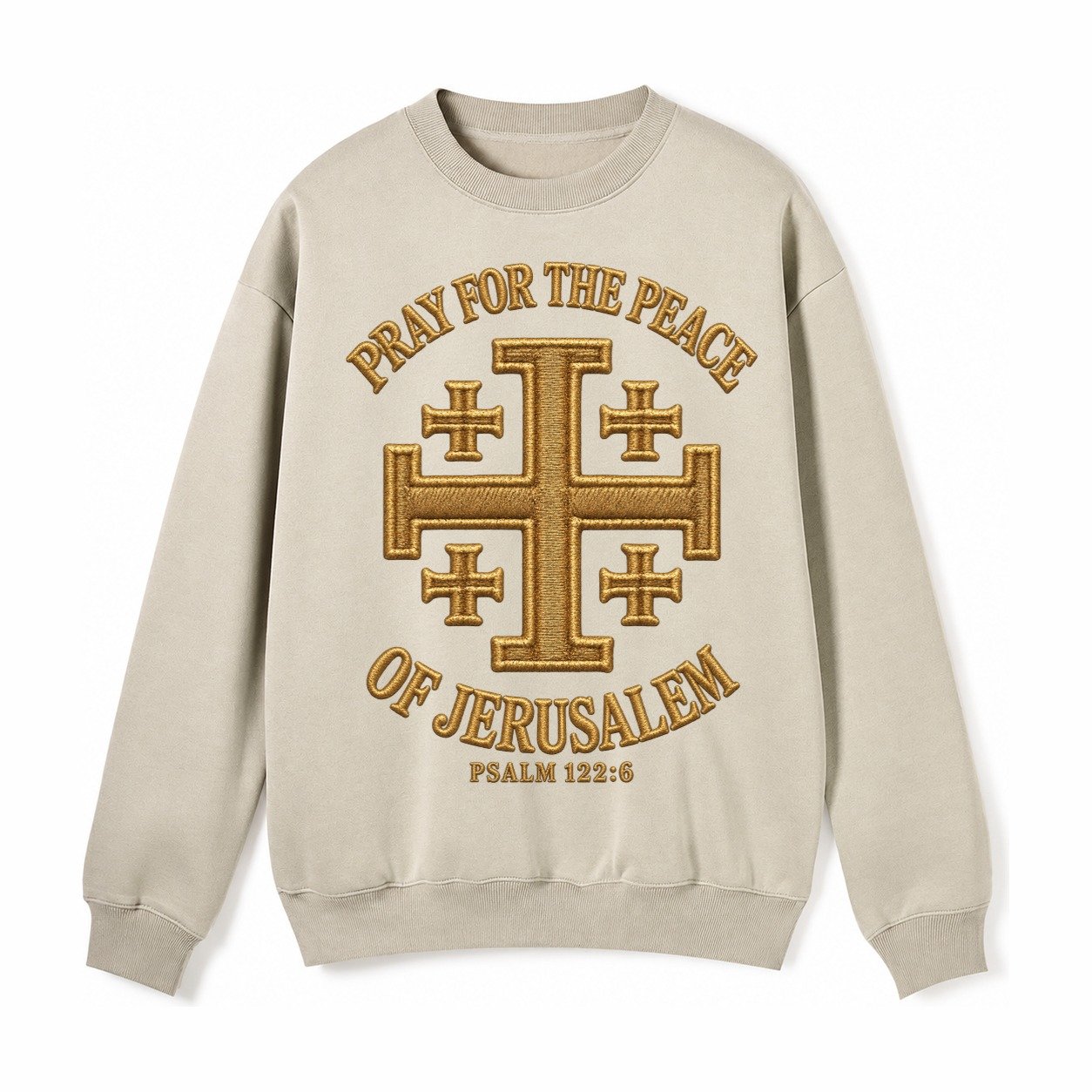 Jerusalem Cross Fleece Sweatshirt – Light Khaki