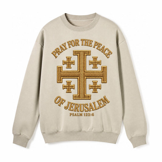 Jerusalem Cross Fleece Sweatshirt – Light Khaki