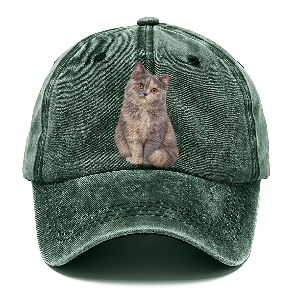 Selkirk Rex Seated Portrait Realistic Cat Portrait Classic Cap – Forest Mist