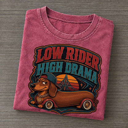 Low Rider High Drama Dachshund Vintage T-shirt – Raspberry
