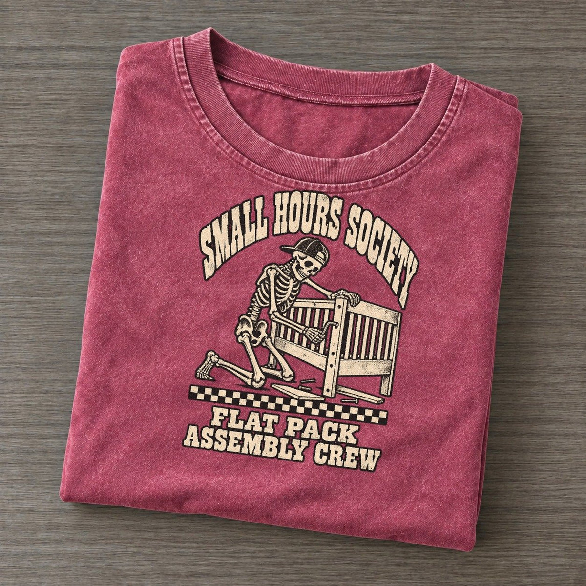 Flat Pack Small Hours Society Vintage T-shirt – Raspberry
