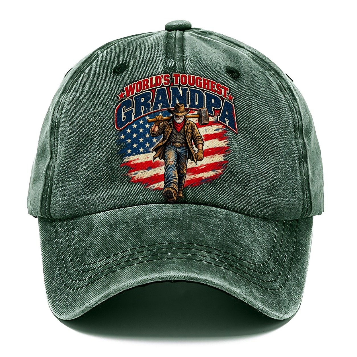 World S Toughest Grandpa Old Man Strong Classic Cap – Forest Mist