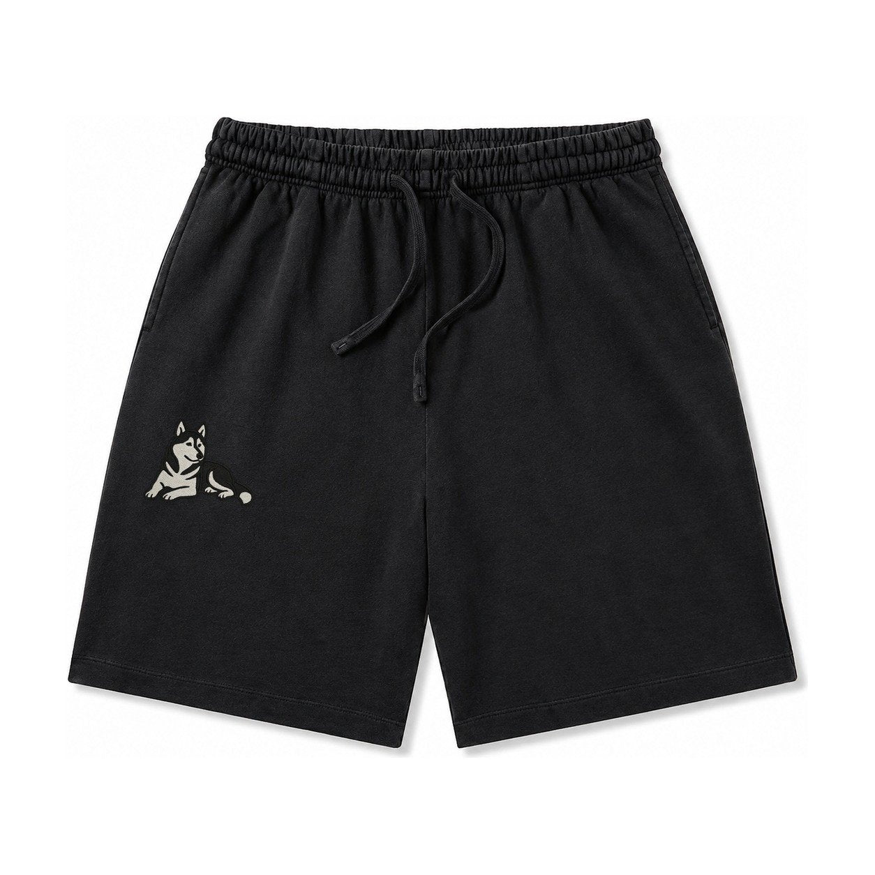 Siberian Husky Black And White Relaxed Lying Down With Head Washed Shorts – Black