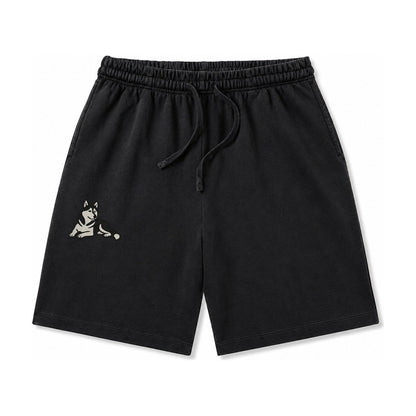 Siberian Husky Black And White Relaxed Lying Down With Head Washed Shorts – Black