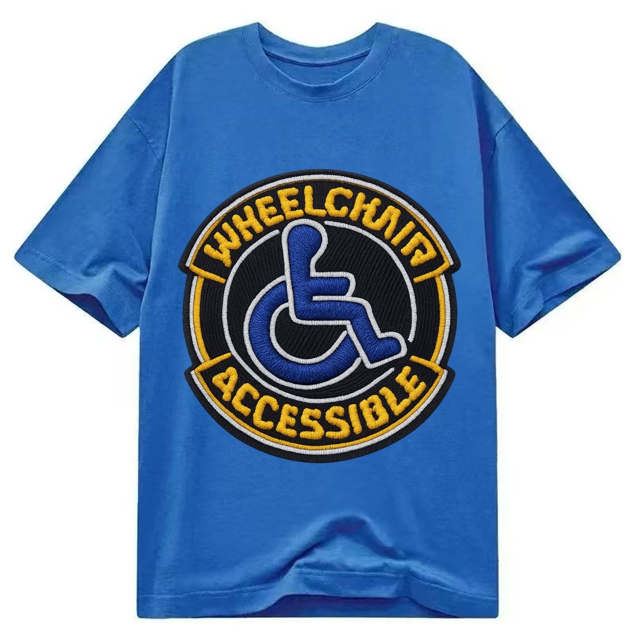 Embroidered Patch Design Wheelchair Accessible Accessibility Classic T-shirt – Blue