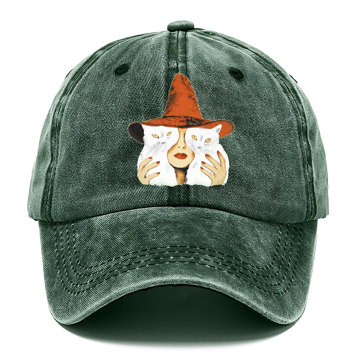 Witch Face With Cats Classic Cap – Forest Mist