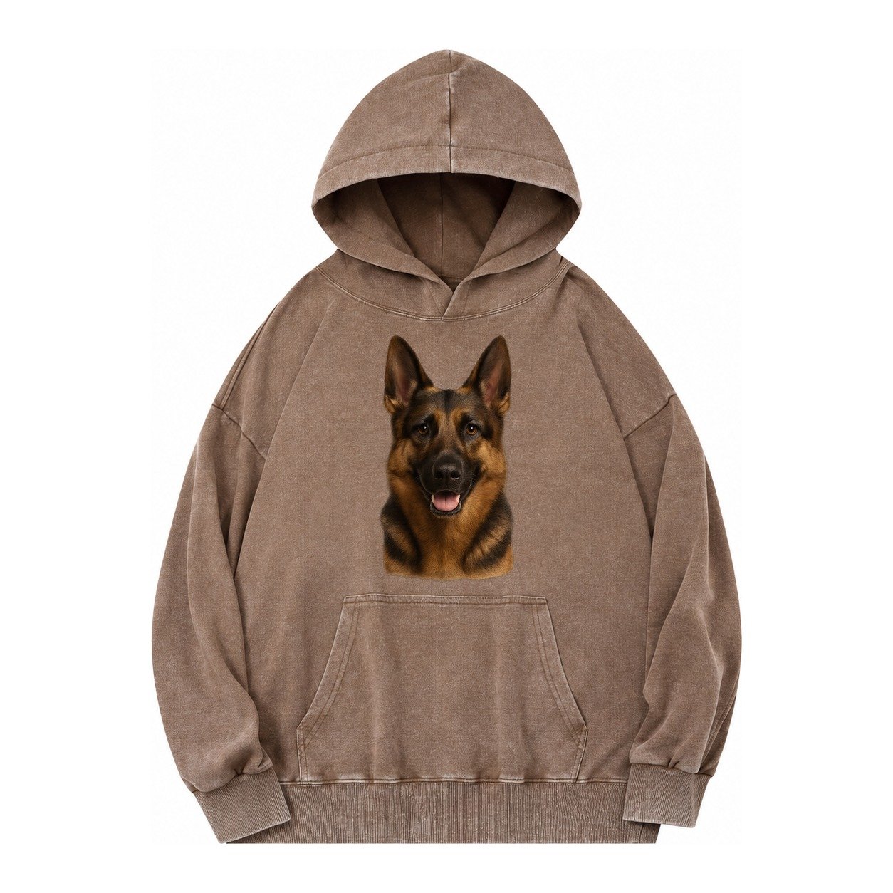 German Shepherd Portrait Vintage Washed Hoodie – Brown