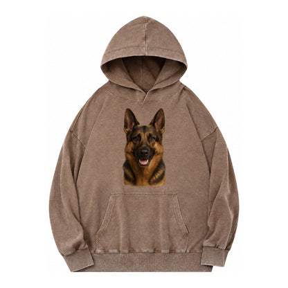 German Shepherd Portrait Vintage Washed Hoodie – Brown