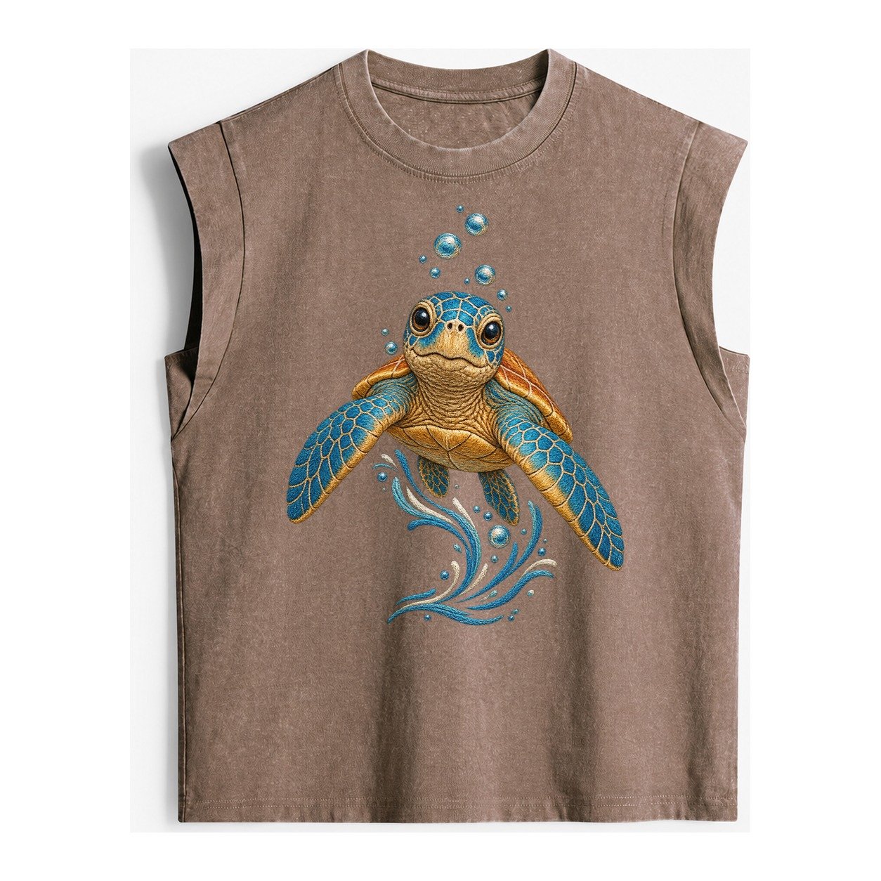 Sea Turtle Serenity Vintage Washed Tank – Brown