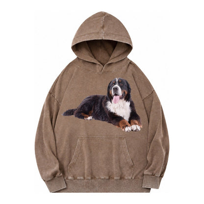 Bernese Mountain Dog Vintage Washed Hoodie – Brown
