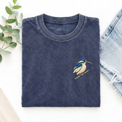 Kingfisher Reed Rest Keepsake Emblem Left Chest Vintage T-shirt – Blue