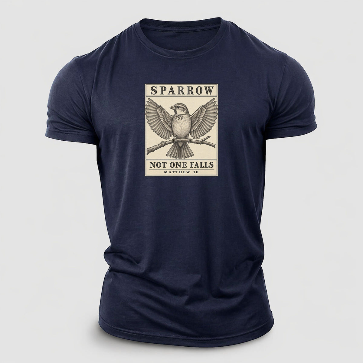 Sparrow Specimen Plate Creature Canticle Cotton T-Shirt – Navy