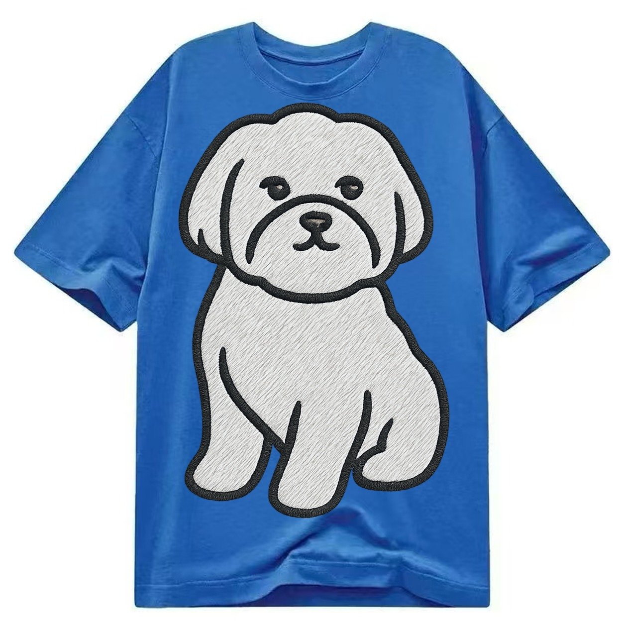 Maltese Pure White Fluffy Embroidered Design Classic T-shirt – Blue