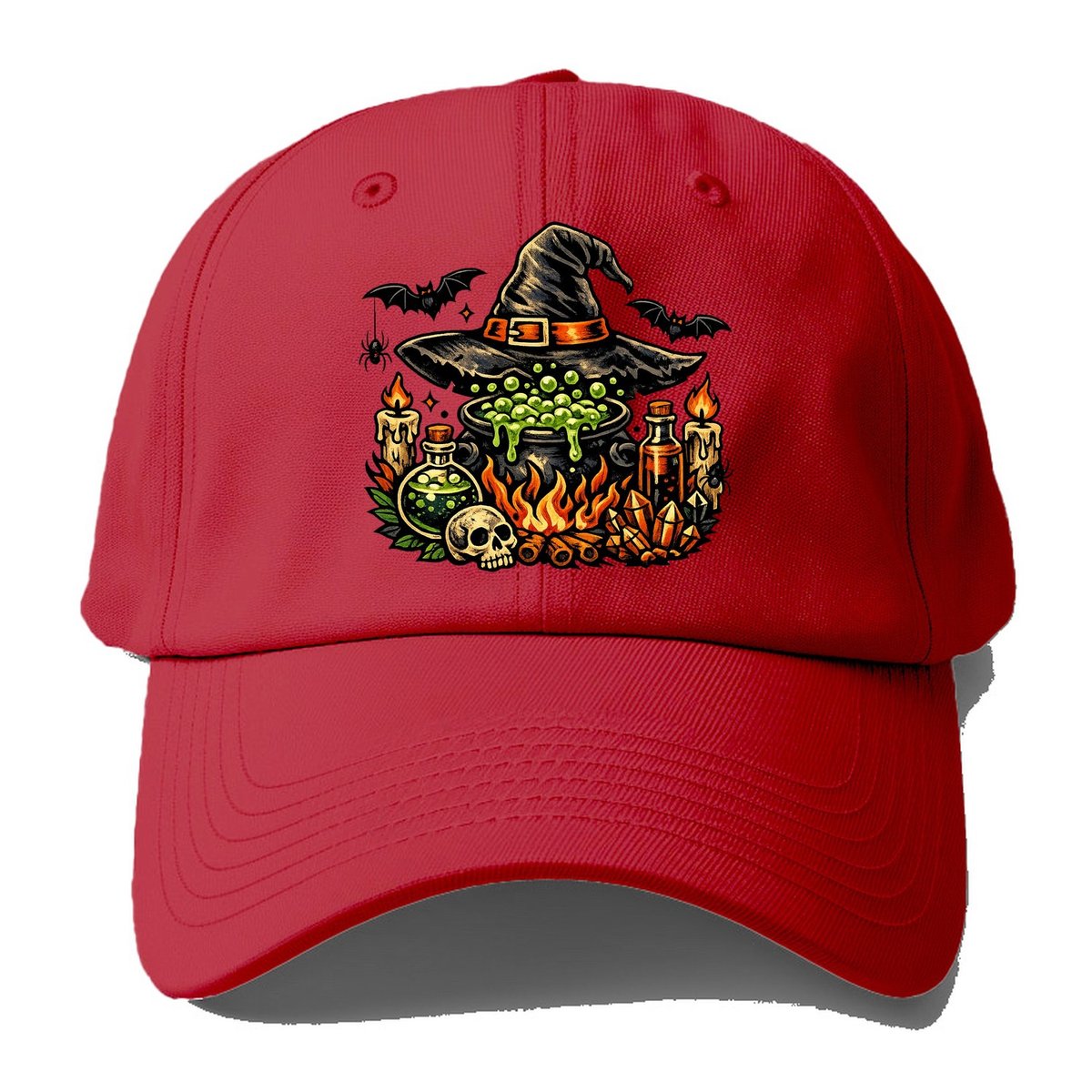 Witch Cauldron Skull Hat Baseball Cap – Red