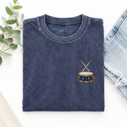 Snare Drum Symbol Emblems Left Chest Vintage T-shirt – Blue