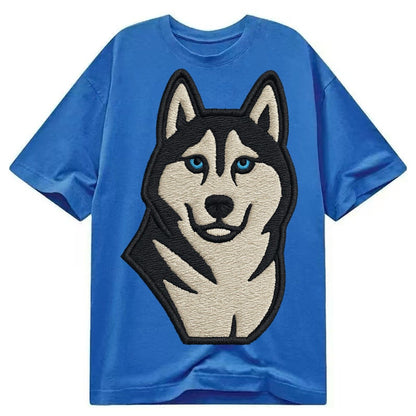 Husky Blue Eyes Close Up Portrait Classic T-shirt – Blue