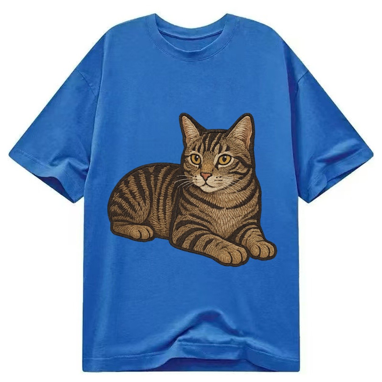 Manx Tailless Round Rump Relaxed Lying Down With Head Up Emb Classic T-shirt – Blue