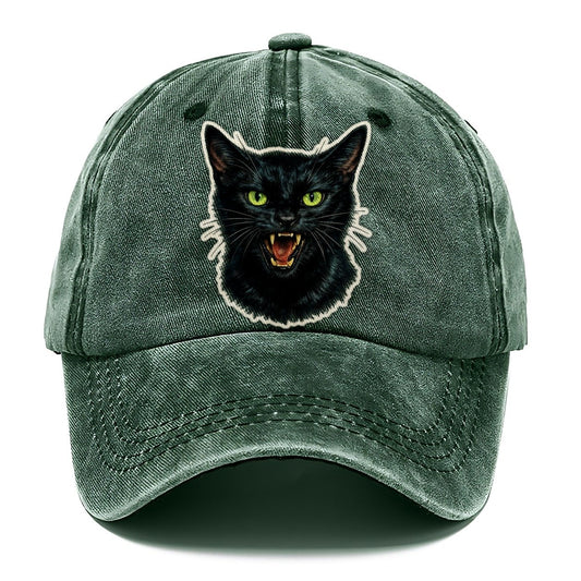 Hissing Green Eyed Black Cat Classic Cap – Forest Mist