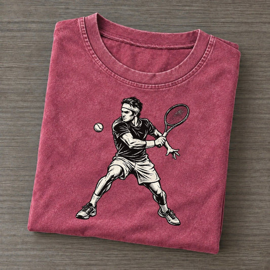 Tennis One Handed Backhand Global Sports Ink Figures Vintage T-shirt – Raspberry