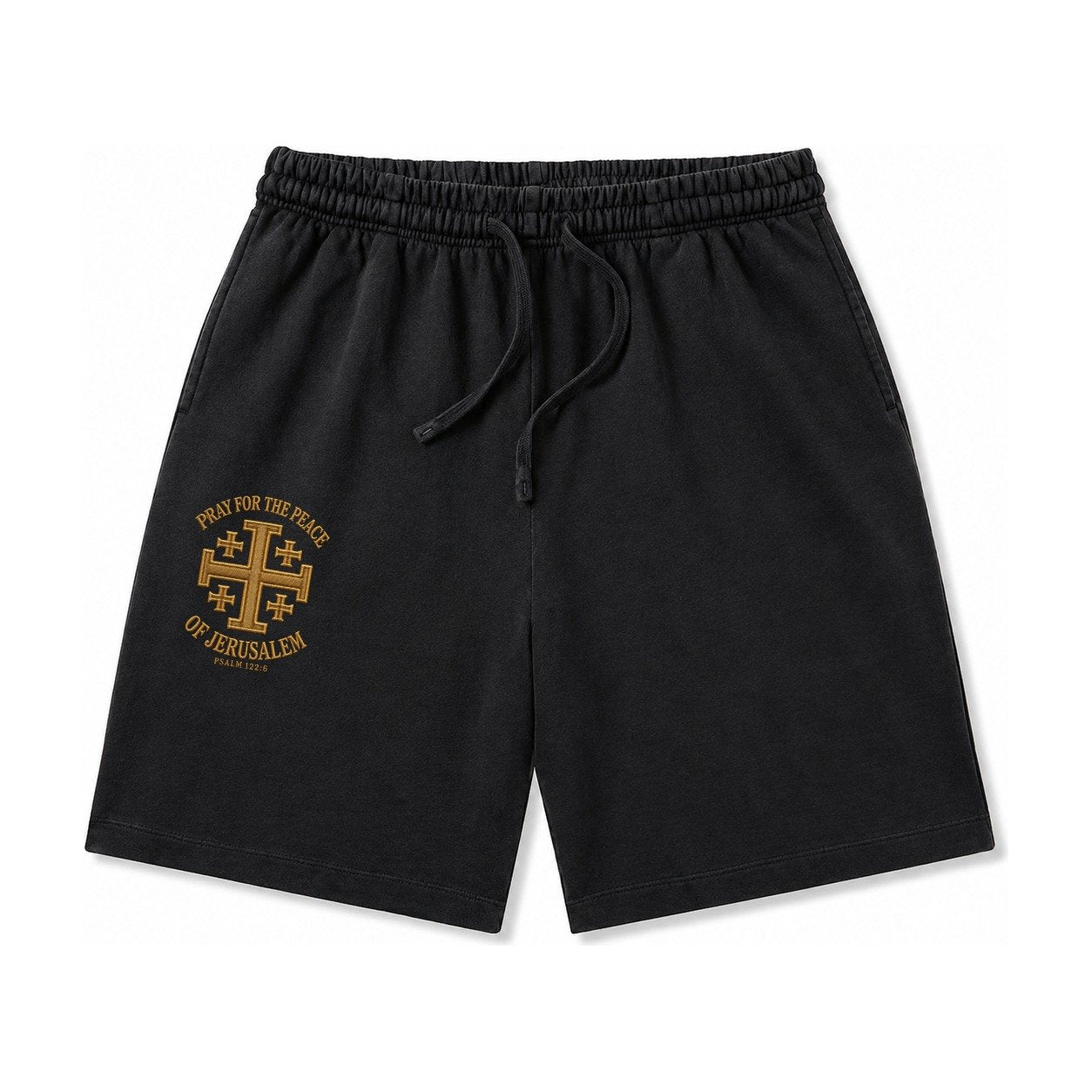 Jerusalem Cross Washed Shorts – Black