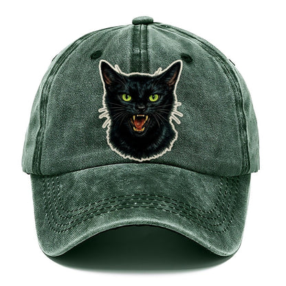 Hissing Green Eyed Black Cat Classic Cap – Forest Mist