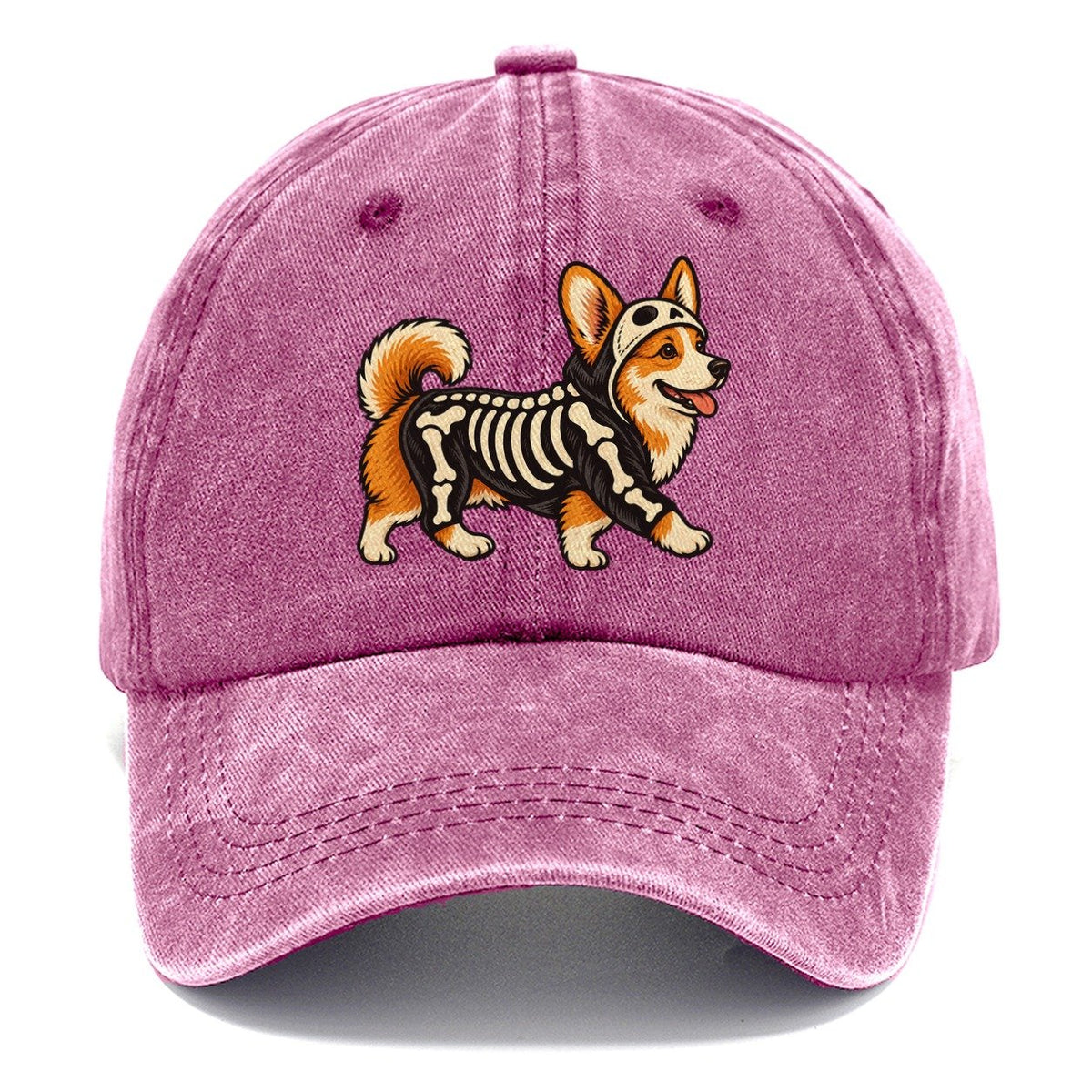 One Corgi In Halloween Costume Skeleton With Painted On Bones Halloween Dog Parade Classic Cap – Dusty Rose