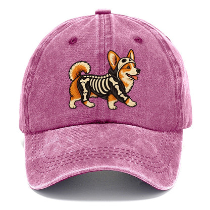 One Corgi In Halloween Costume Skeleton With Painted On Bones Halloween Dog Parade Classic Cap – Dusty Rose