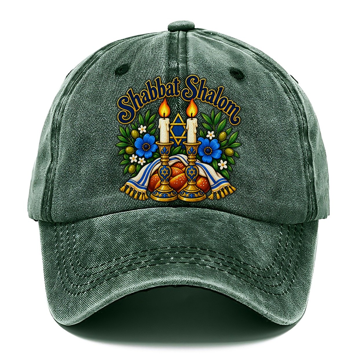 Shabbat Shalom Candles Judaism Heritage Classic Cap – Forest Mist