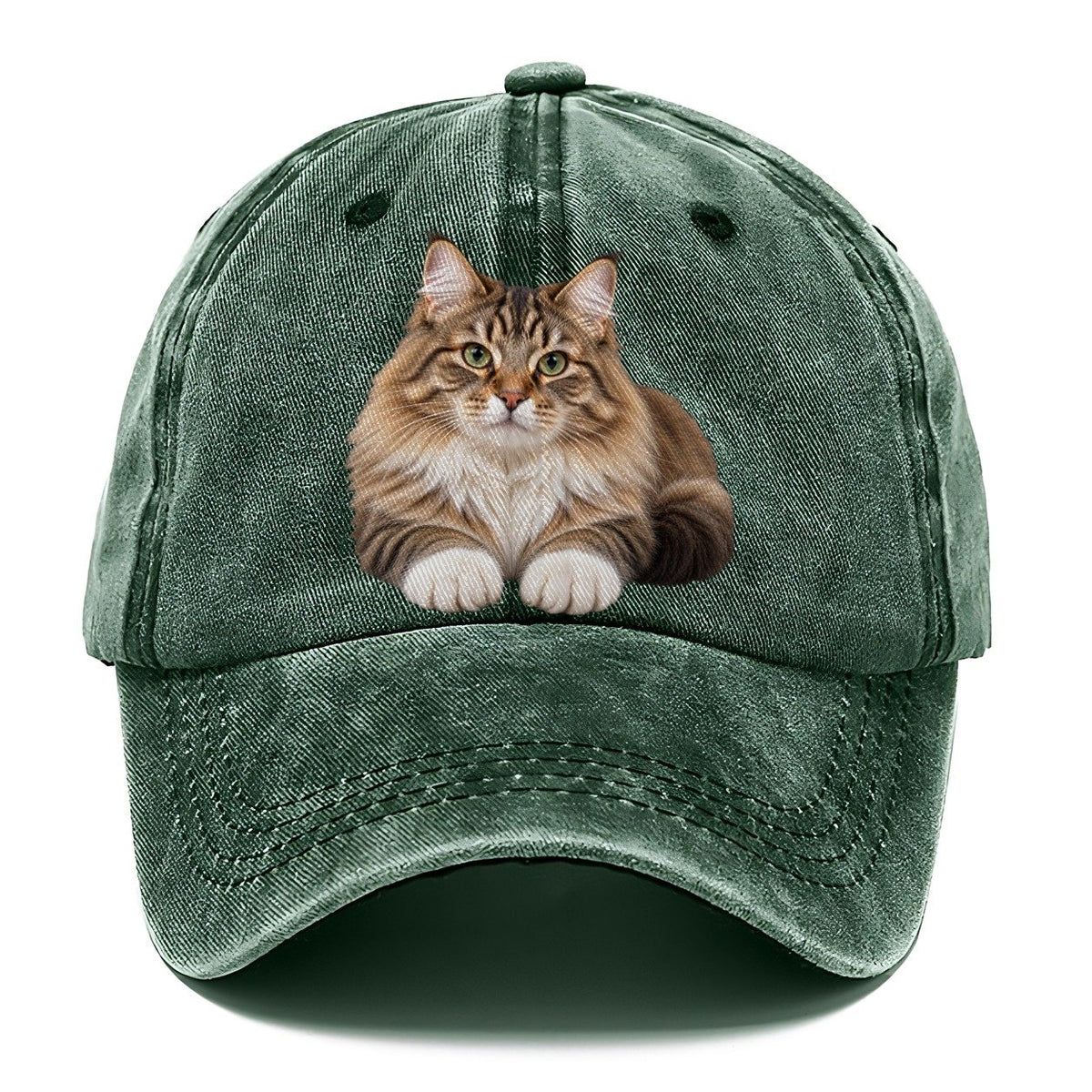 Siberian Reclining Paws Forward Realistic Cat Portrait Classic Cap – Forest Mist