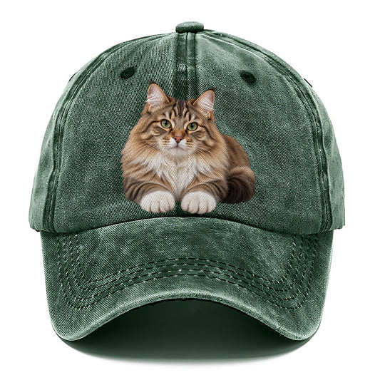 Siberian Reclining Paws Forward Realistic Cat Portrait Classic Cap – Forest Mist