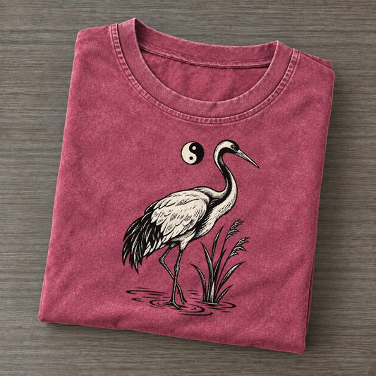 Daoist Balance Crane And Water World Faiths Ink Figures Vintage T-shirt – Raspberry