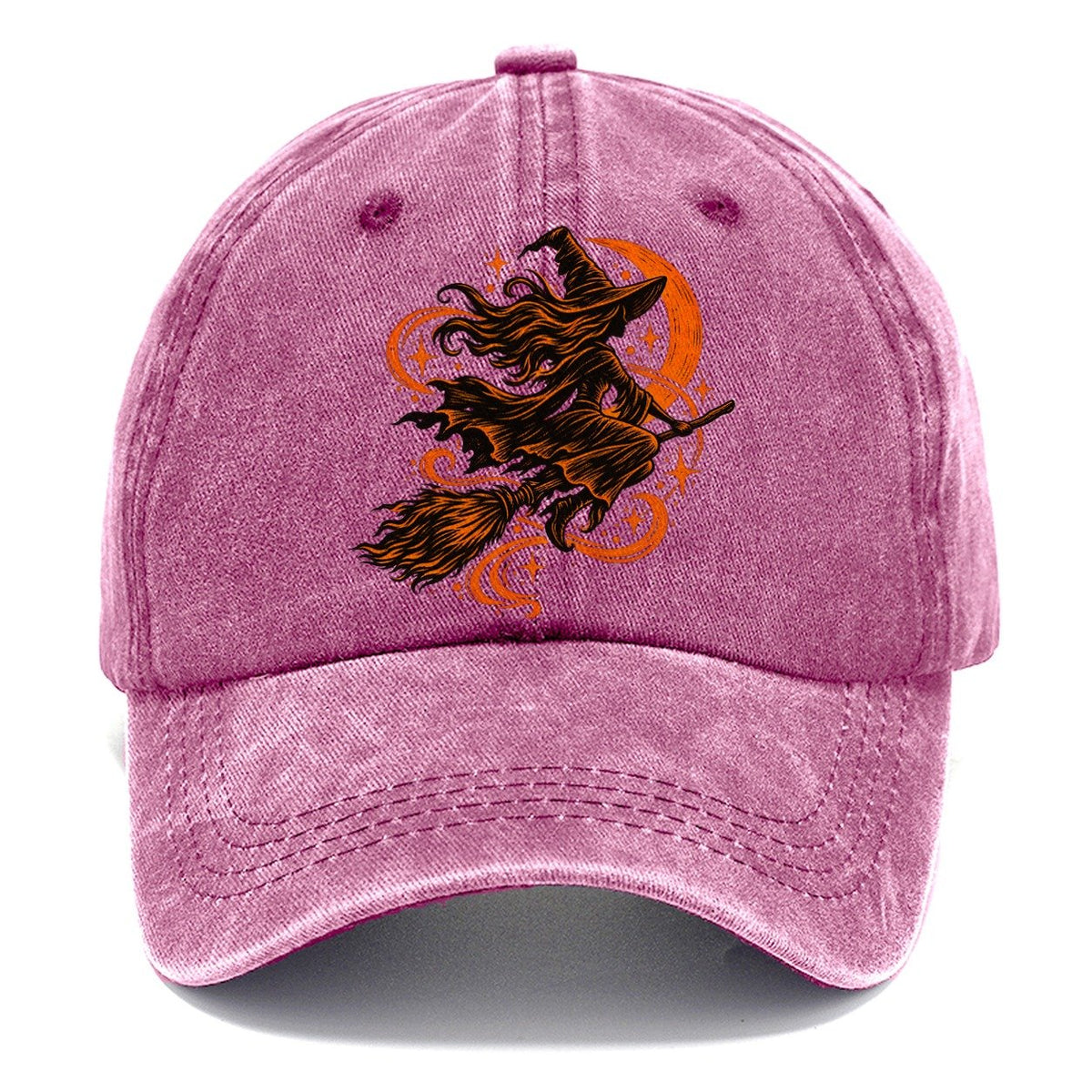 Woodcut Witch Riding Broomstick Classic Cap – Dusty Rose