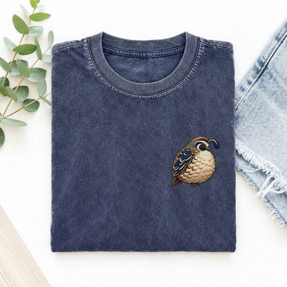 Quail Topknot Turn Left Chest Vintage T-shirt – Blue