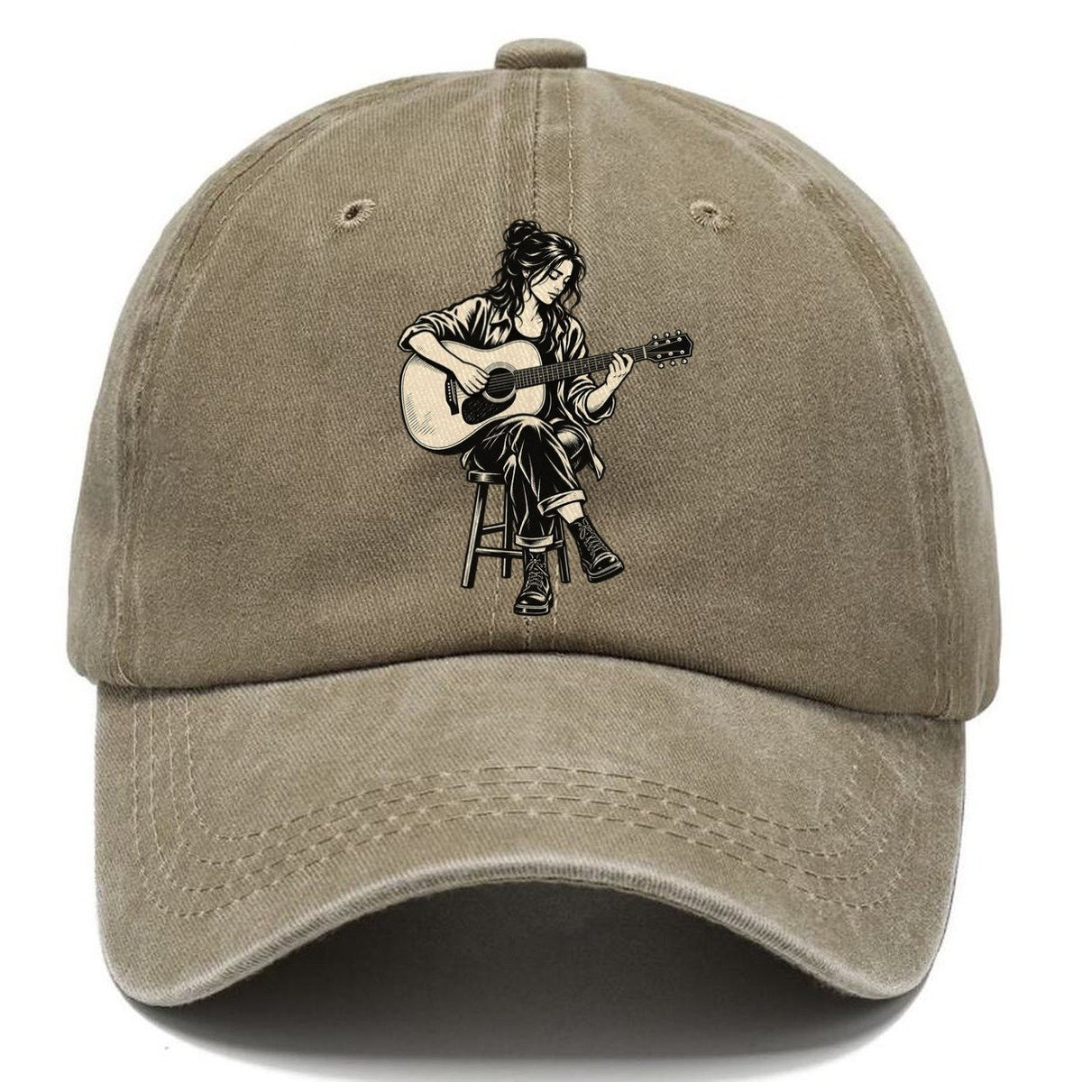Acoustic Guitar Fingerpicked Passage Global Music Ink Figures Classic Cap – Warm Sand