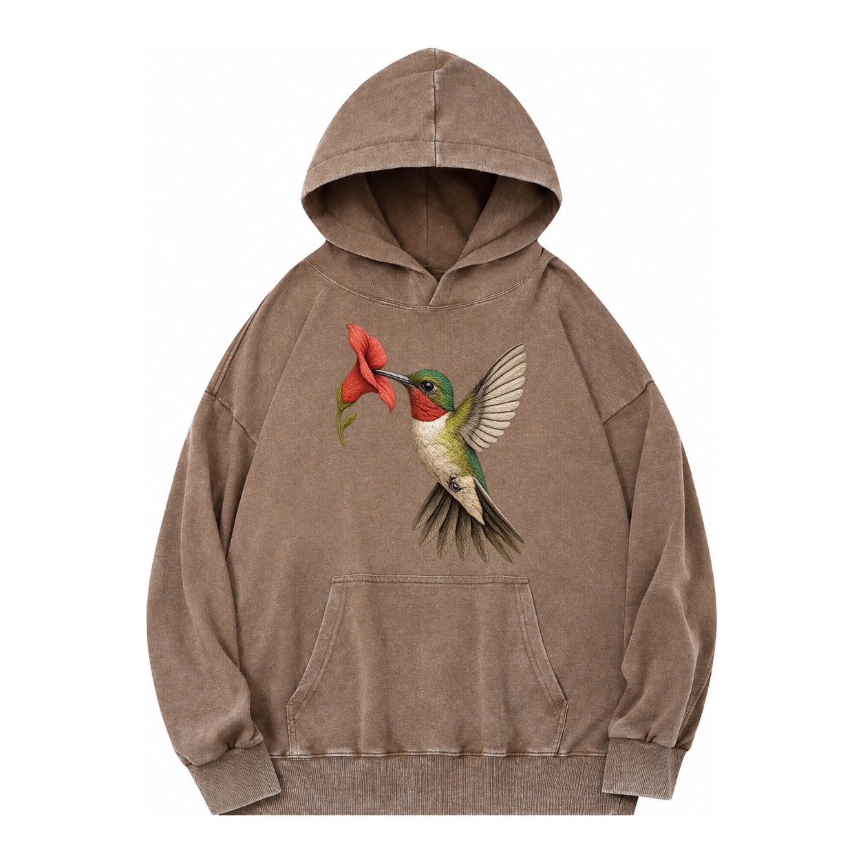 Hummingbird Harmony Vintage Washed Hoodie – Brown