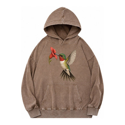 Hummingbird Harmony Vintage Washed Hoodie – Brown