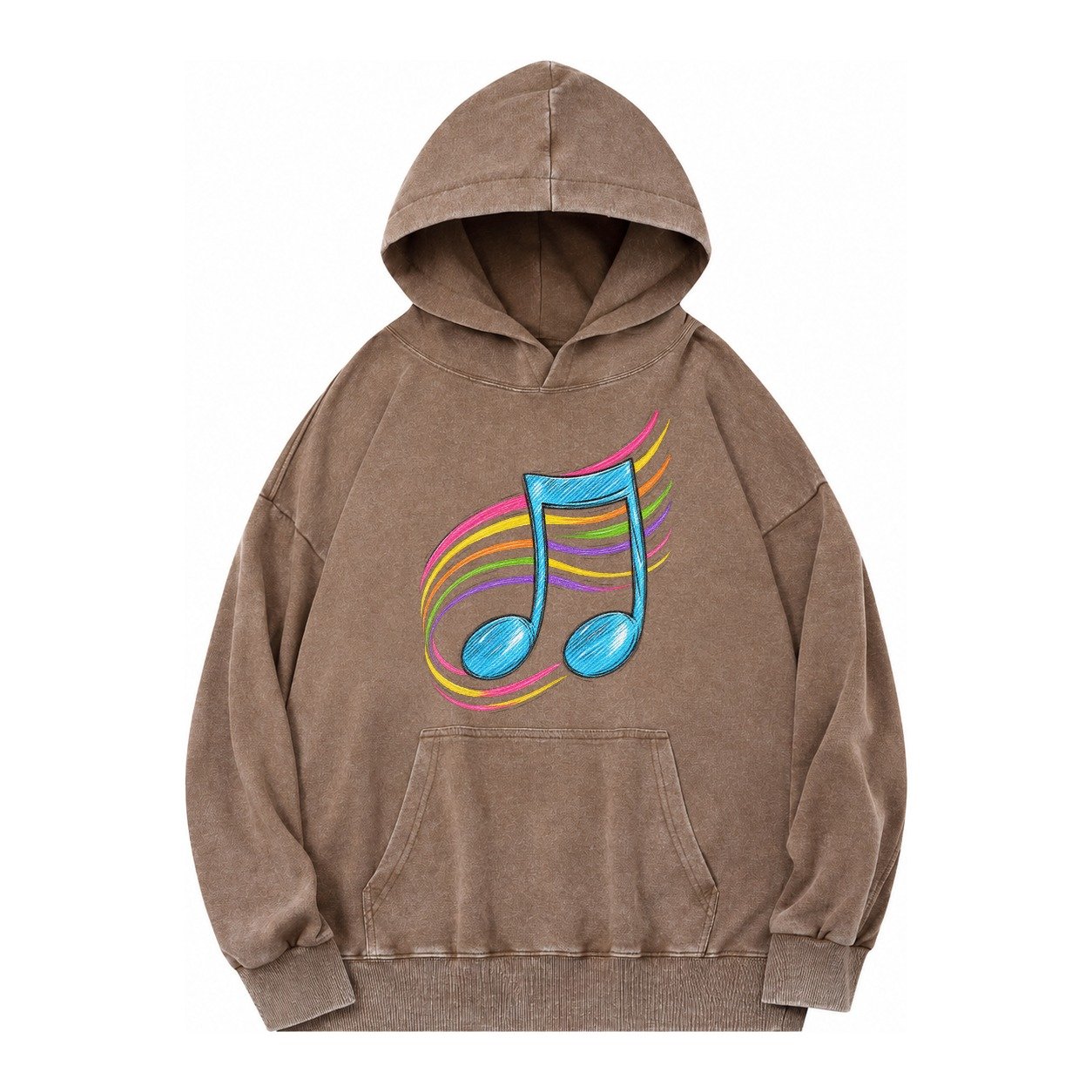 Musical Notes Headwear Vintage Washed Hoodie – Brown